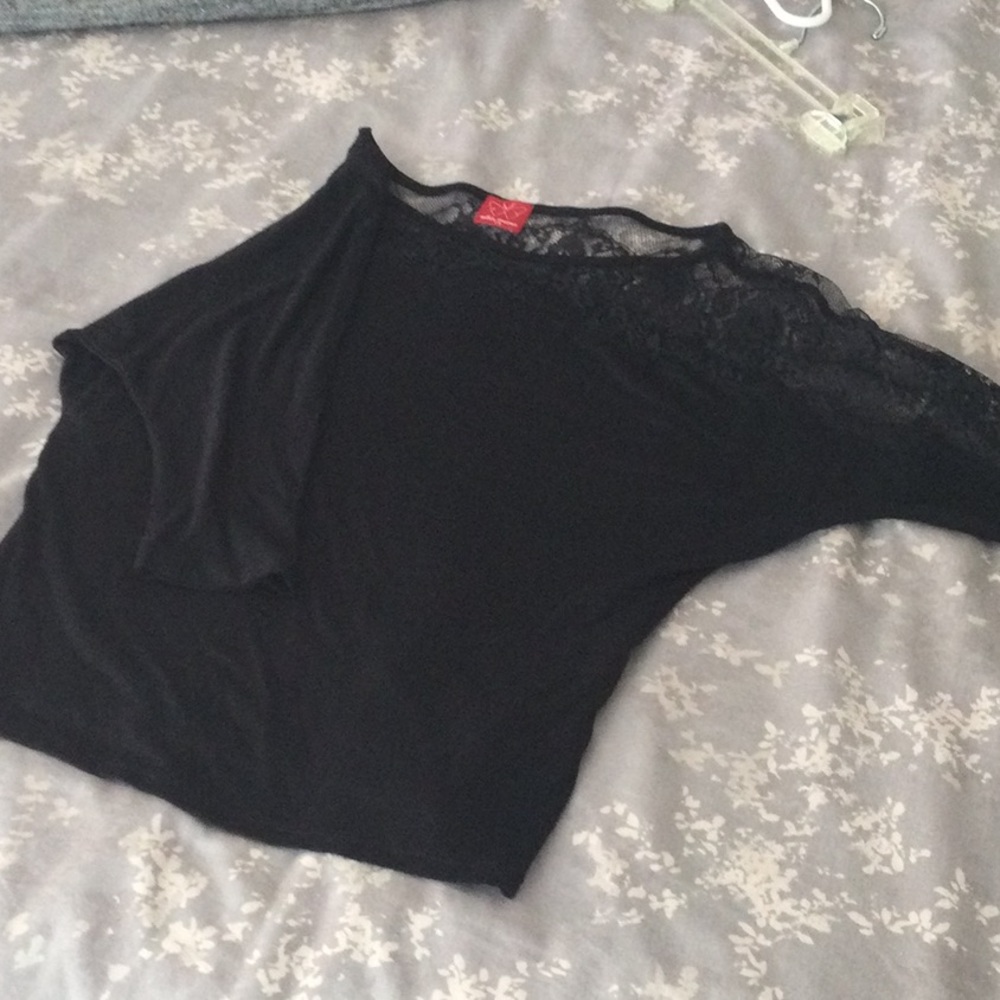 Girls lace shoulder black top by Ella Moss